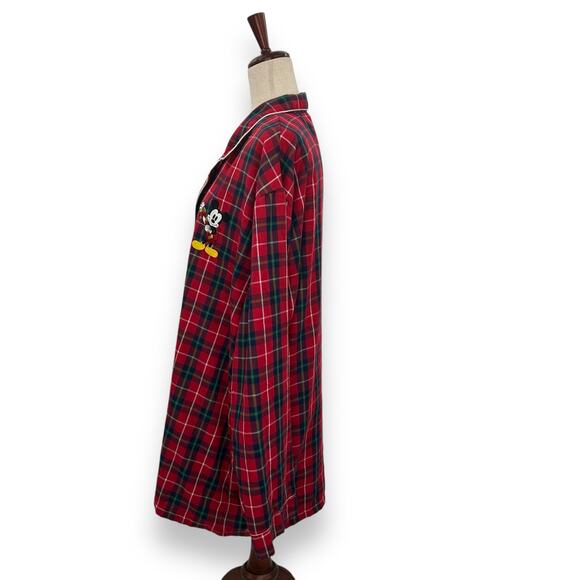 Disney Store Red Holiday Plaid Button Up Shirt XL Mickey Mouse Embroidered sleep - Picture 6 of 11
